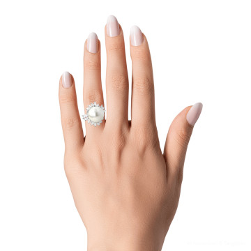 18K Gold Pearl Diamond Cocktail Ring for Women | 2.92ct | Pave Prong Set