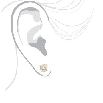 Pave Prong Halo Setting Diamond Stud Earrings for Men and Women | 14K Gold | Screw Back | 0.6ct