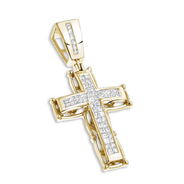 Men's Princess Cut Diamond Cross Pendant | 14K Gold | 1ct