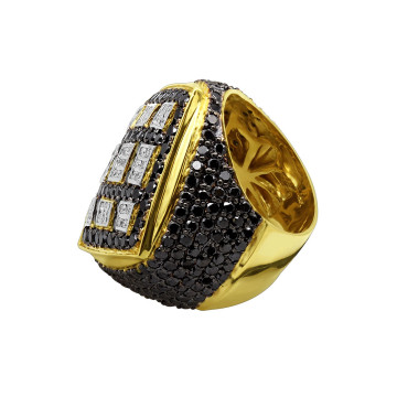 Men's 14K Gold Round Cut Black Diamond Signet Statement Ring | Pave Set | 8.5ct