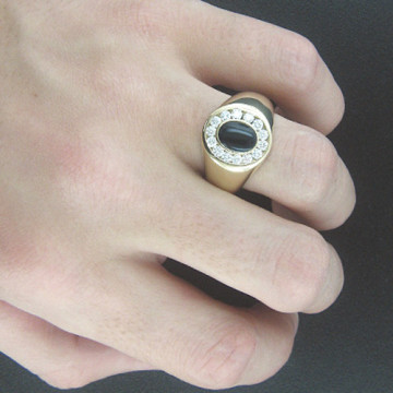 Men's 14K Gold Onyx Diamond Ring 0.7ct