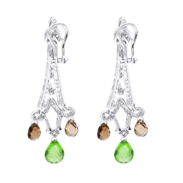 Women's 18K Gold Peridot Diamond Drop Chandelier Earrings | Pave Set | 0.99ct
