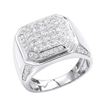 10K Gold Diamond Signet Pinky Wedding Ring for Men 2ct