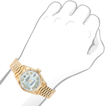 18K Gold Women's Rolex Watch | Datejust | 26 mm | President Bracelet | Blue Dial