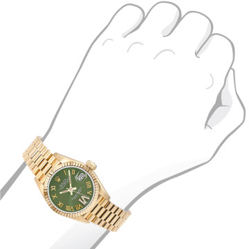 Women's 18K Gold Watch | Rolex Datejust 26 mm | Roman Numerals | Green Dial