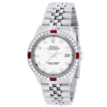 Stainless Steel Men's Rolex Watch | Oyster Perpetual Datejust | 36 mm | Jubilee Bracelet | Diamond Ruby Bezel | White Dial