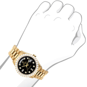 18K Gold Men's Rolex Watch | Day-Date | 36 mm | President Bracelet | Diamond Bezel | Black Dial