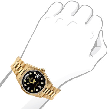 Men's 18K Gold Watch | Rolex Day-Date 36 mm Black Dial