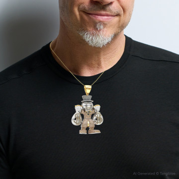 Sterling Silver Black Champagne Diamond Scrooge McDuck Pendant for Men | Cartoon Character | 4.25ct