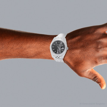 Men's Stainless Steel Bust Down Diamond Watch | Rolex Datejust 41 mm | Stick | Black Dial