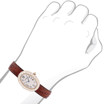 Women's 18K Gold Diamond Watch | Cartier Baignoire 22 mm | Roman Numerals | White Dial