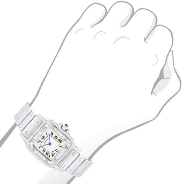 Women's Stainless Steel Diamond Watch | Cartier Santos Galbee 24 mm | Off White Dial