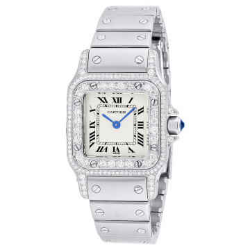 Women's Stainless Steel Diamond Watch | Cartier Santos Galbee 24 mm | Off White Dial