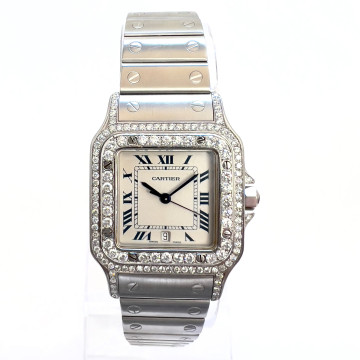 Women's Stainless Steel Diamond Watch | Cartier Santos Galbee 29 mm | Cream Dial