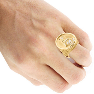 Men's 14K Gold Round Cut Diamond Pinky Signet Ring | Pave Set | 0.5ct