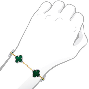 Women's 14K Gold Natural and Lab-Grown Malachite Cable Chain Bracelet | Prong Set | Lobster Claw Clasp | 17.1ct
