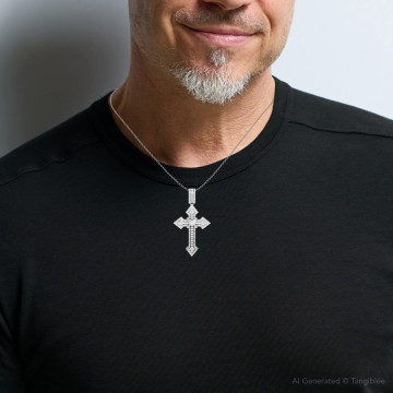Men's Round Cut Diamond Iced Out/Bust Down Cross Pendant | 14K Gold | 2.32ct