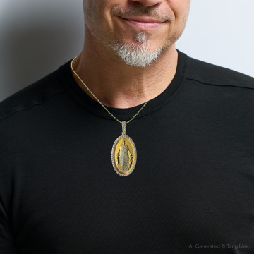 Men's 14K Gold Natural and Lab-Grown Diamond Pendant | Oval Medallion | 8ct