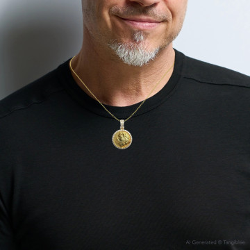 14K Gold Diamond Pendant for Men | Animal Medallion | 1.82ct