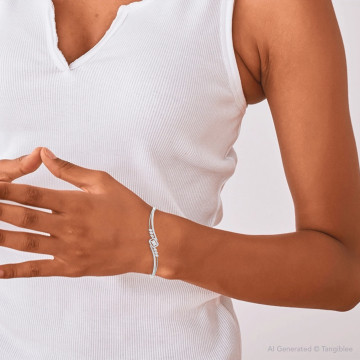 Women's 14K Gold Natural and Lab-Grown Diamond Bangle Bracelet | Prong Halo Set | 0.88ct