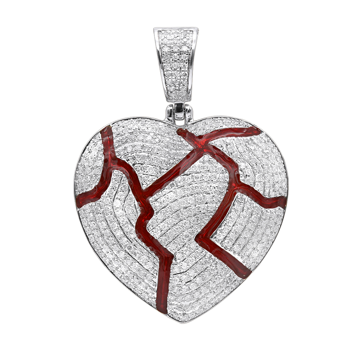 Women’s 1 Ct Real Diamond Broken Heart Pendant Iced Out in 14k Gold by LUXURMAN