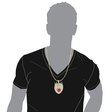 10K Gold Diamond Lion Head Pendant for Men | Animal | 4ct