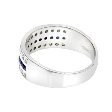Men's and Women's Platinum Sapphire Diamond Wedding Ring 1.17ct