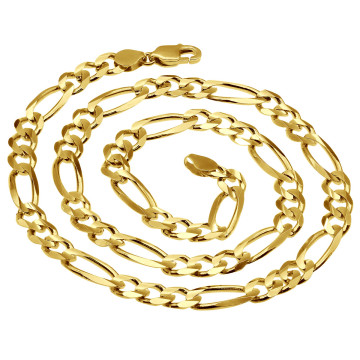 14K Gold Solid Figaro Chain for Men | Lobster Claw Clasp
