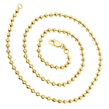 Men's Moon Cut Beaded Dog Tag Chain | Solid 14K Gold | Lobster Claw Clasp