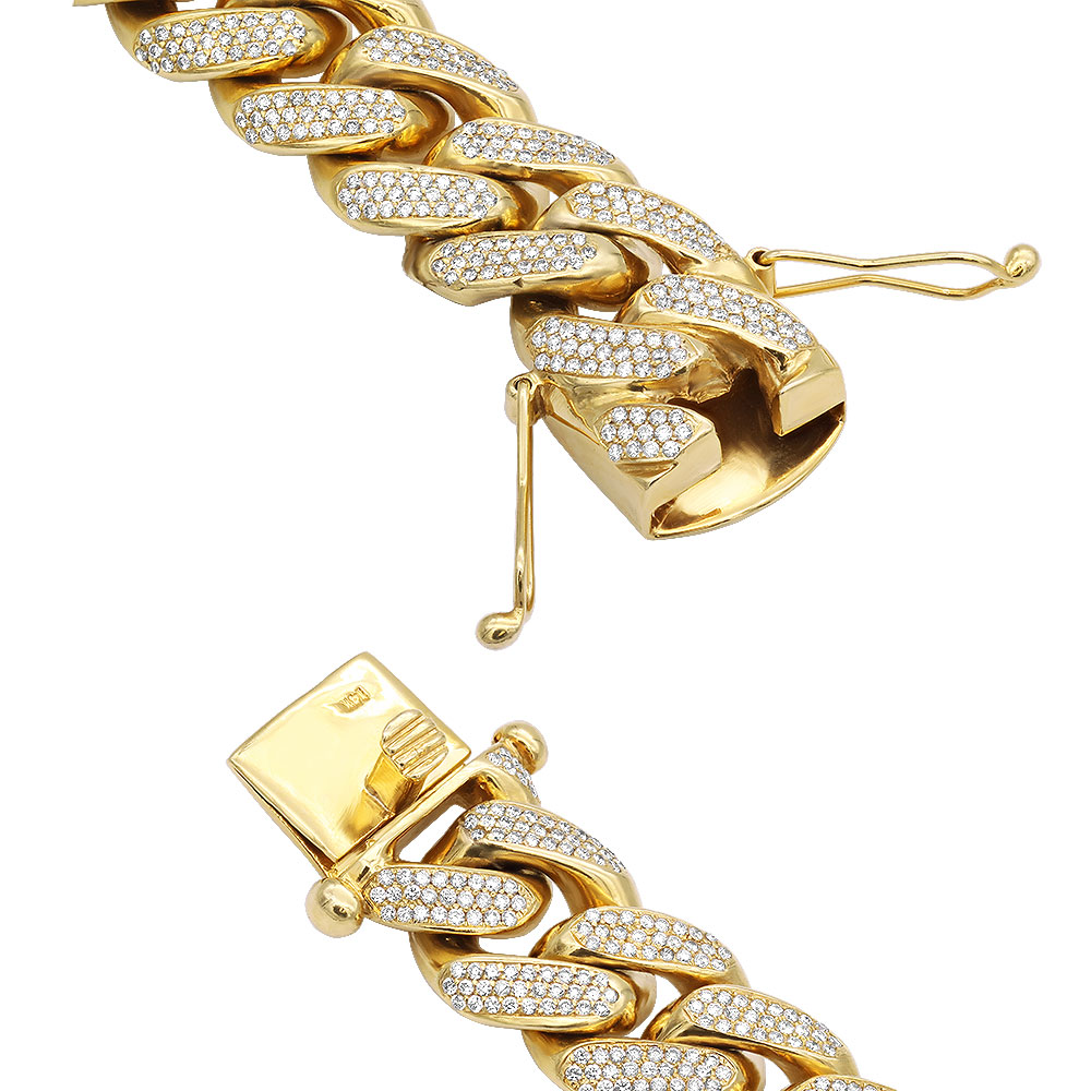 14K Gold Diamond Miami Cuban Link Chain Bracelet for Men Pave