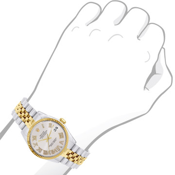 Men's Gold/Stainless Steel Two-Tone Watch | Rolex Datejust 36 mm | Roman Numerals | Smokey White Dial