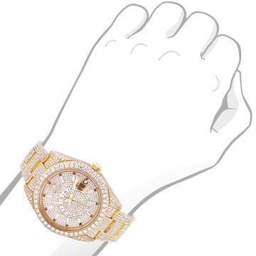 Men's Iced Out Diamond Watch | 18k Gold Rolex Sky Dweller 42mm Oyster Bracelet