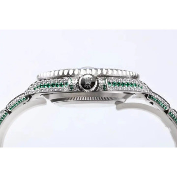 Stainless Steel Men's Rolex Watch | Submariner | 40 mm | Oyster Bracelet | Diamond Emerald Bezel | Green Dial