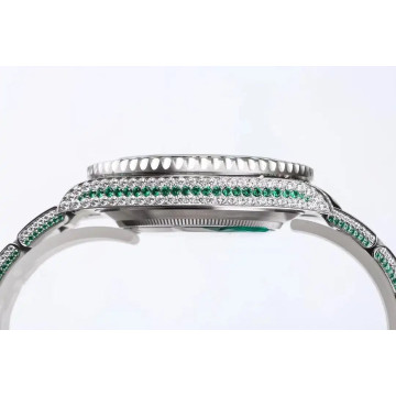 Stainless Steel Men's Rolex Watch | Submariner | 40 mm | Oyster Bracelet | Diamond Emerald Bezel | Green Dial