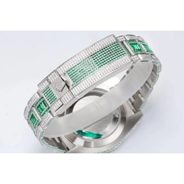 Stainless Steel Men's Rolex Watch | Submariner | 40 mm | Oyster Bracelet | Diamond Emerald Bezel | Green Dial
