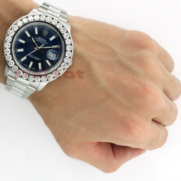 Men's Stainless Steel Diamond Watch | Rolex Oyster Perpetual Datejust 45 mm | Stick | Blue Dial