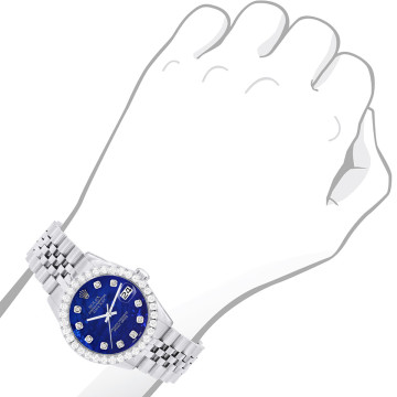 Stainless Steel Men's Rolex Watch | Datejust | 36 mm | Jubilee Bracelet | Diamond Bezel | Dark Blue Dial