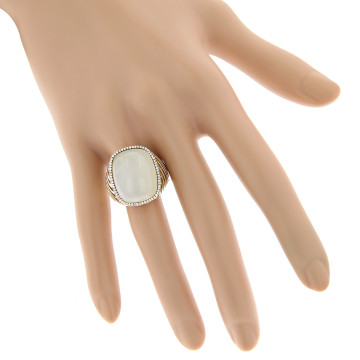14K Gold Diamond Moonstone Cocktail Ring for Women | 0.48ct | Pave Set