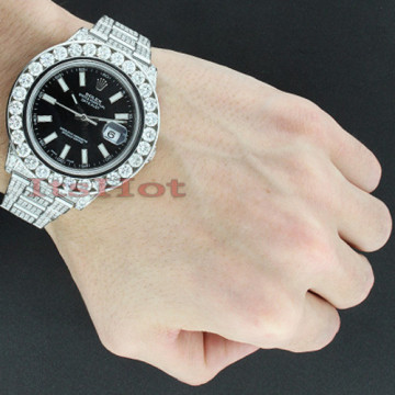 Stainless Steel Men's Rolex Watch | Oyster Perpetual Datejust | 45 mm | Oyster Bracelet | Diamond Bezel | Black Dial