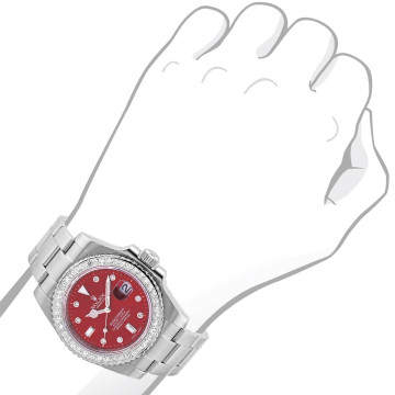 Stainless Steel Men's Rolex Watch | Submariner | 40 mm | Oyster Bracelet | Diamond Bezel | Red Dial
