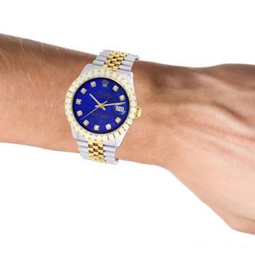 Men's and Women's Gold/Stainless Steel Two-Tone Diamond Watch | Rolex Datejust 36 mm Blue Dial