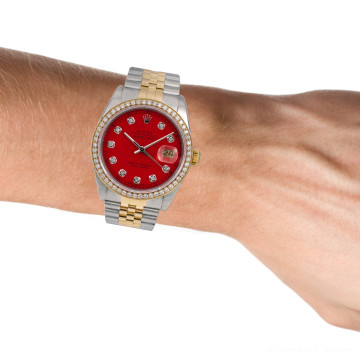 Men's and Women's Stainless Steel Diamond Watch | Rolex Datejust 36 mm Red Dial