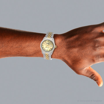 Men's Gold/Stainless Steel Iced-Out Two-Tone Diamond Watch | Rolex Datejust 36 mm | Roman Numerals | Gold Tone Dial