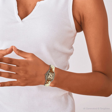 Gold/Stainless Steel Women's Cartier Watch | Santos Demoiselle | 20 mm | White Dial