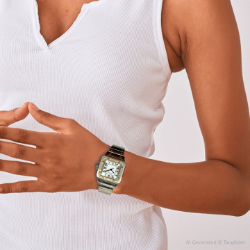 Women's Gold/Stainless Steel Watch | Cartier Santos Galbee 29 mm | White Dial