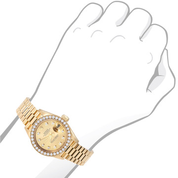 26mm Women's Diamond Watch 18K Gold Rolex Datejust President Bracelet