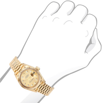 26mm Women's Diamond Watch 18K Gold Rolex Datejust President Bracelet