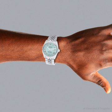 Men's Stainless Steel Watch | Rolex Datejust 36 mm | Roman Numerals | Light Blue Dial