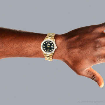 18K Gold Men's Rolex Watch | Day-Date | 36 mm | President Bracelet | Diamond Bezel | Black Dial