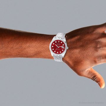 Men's Stainless Steel Diamond Watch | Rolex Datejust 41 mm Red Dial